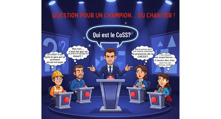 Jeu télé humoristique présentant des réponses différentes à la question “Qui est le CoSS ?”