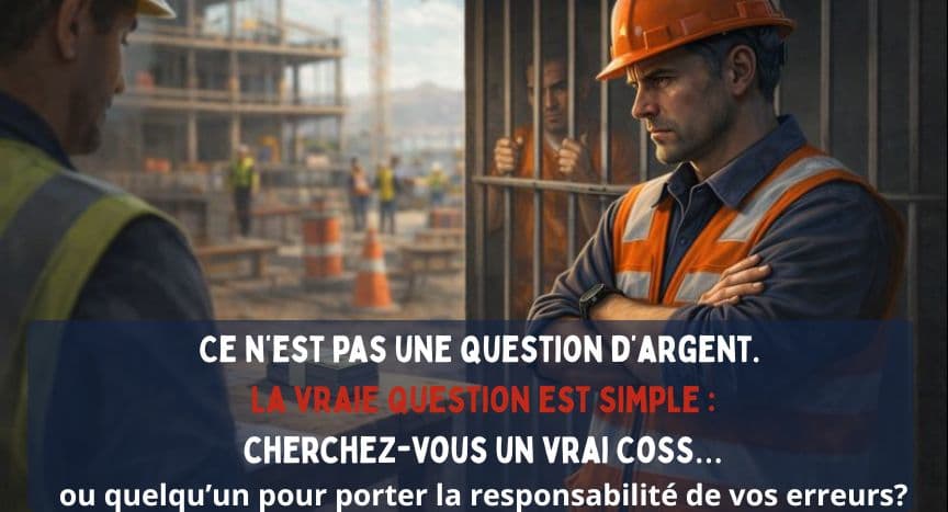 Sur un chantier, ce que certains voient comme une question d’argent, le CoSS certifié CNESST voit aussi la responsabilité légale et les conséquences possibles de chaque décision.