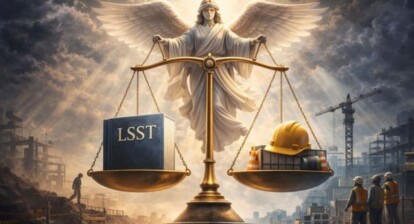 Balance de justice géante avec un livre LSST sur un chantier de construction au Québec, illustrant les obligations SST de la LSST Québec.